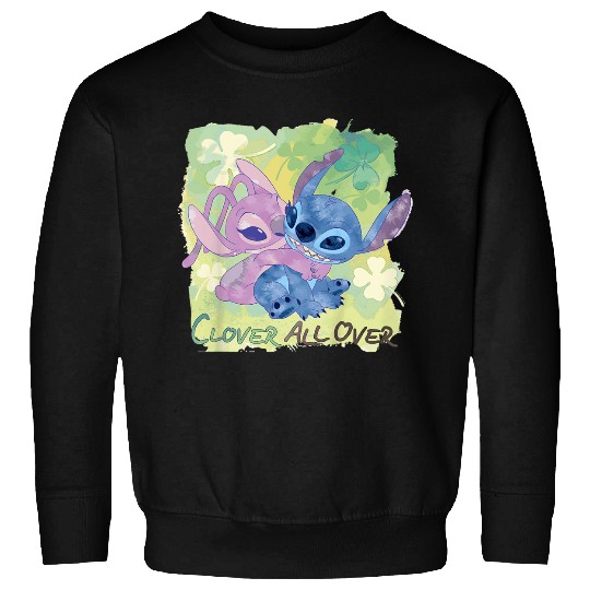 Disneyssss Lilo Stitch Angel St Patrick's Day Clover All Over Sweatshirts