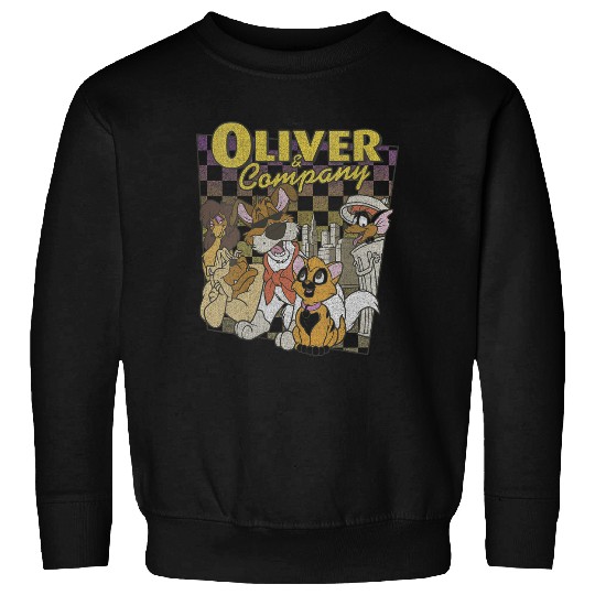Womens Disney Oliver Company Checkerboard VNeck Sweatshirts