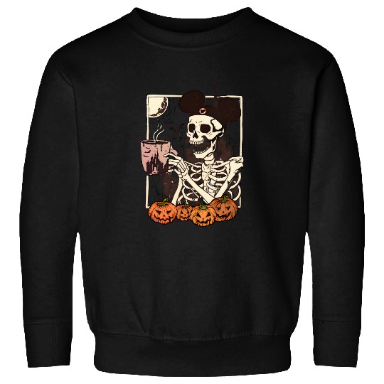 Vintage Disney Skeleton  Color Sweatshirts, Mickey Skeleton Coffee Sweatshirts