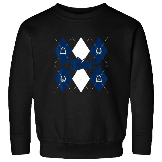 Disney Mickey Mouse Horse Racing Silhouette Argyle Pattern Sweatshirts