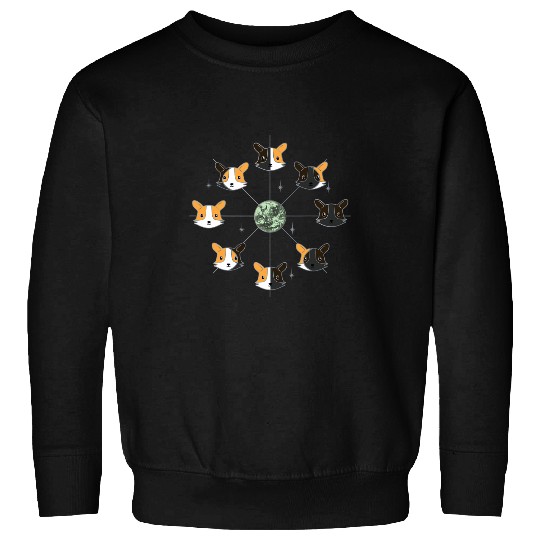Corgi Moon Phases with Light Green Sweatshirts