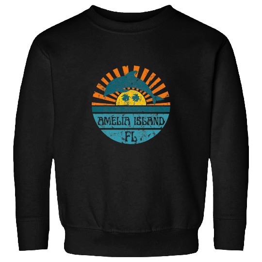 Dolphin Gift Amelia Island Florida Beach Dolphin Retro Sunset vintages Sweatshirts