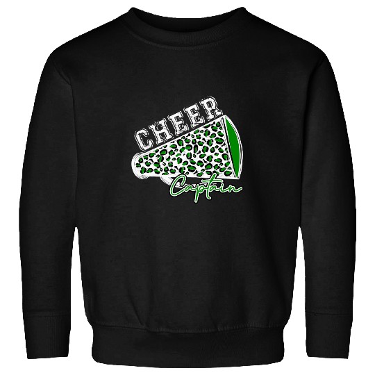 Cheerleader Gift Cheer CAPTAIN Leopard Cheetah Megaphone Green Trendy Cute Sweatshirts