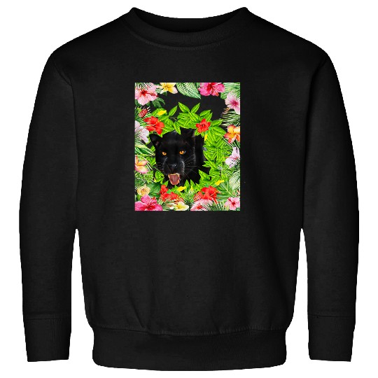 black cats Paws Black jaguarss panthers Cat In Ropical Floral Frame Sweatshirts