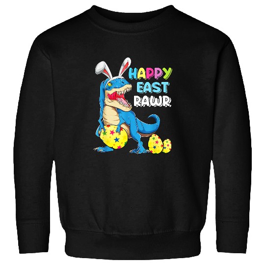 Dinosaur Dino Happy Eastrawr T Rex Dinosaur Bunny Easter Egg Kids Boys Sweatshirts