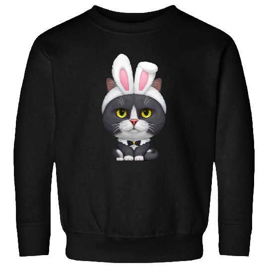 black cats Paws Black White Cat in the Easter Bunny Costume Sweatshirts