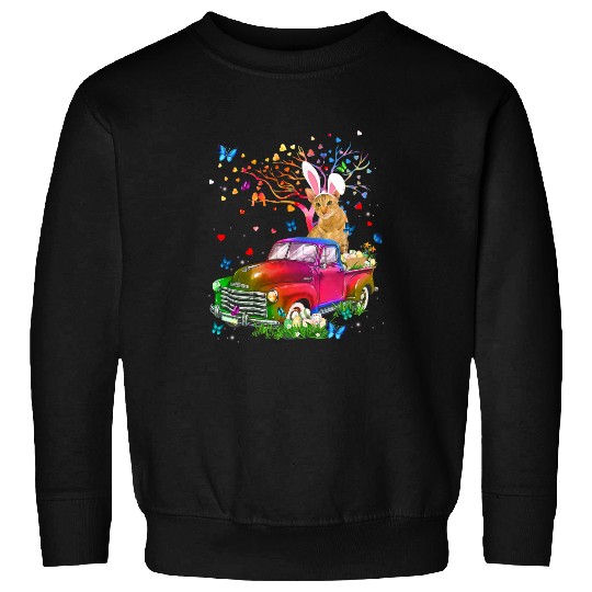 black cats Paws Oriental Cat Bunny Truck Hunting Eggs Tree Easter Day Sweatshirts