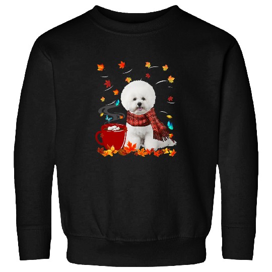 Dog Bichon Frise Fall Hot Chocolate White Bichon Frise Sweatshirts