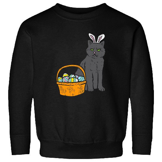 black cats Paws Bunny Ears Eggs Basket Easter Pet Lover Sweatshirts