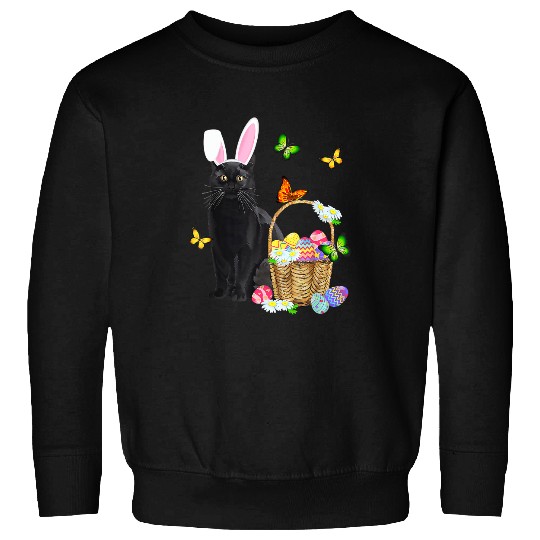 black cats Paws Bunny Hat Rabbit Easter Eggs Basket Egg Hunting Sweatshirts