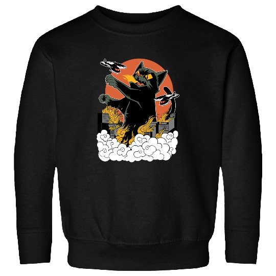 black cats Paws Japanese Sunset Catzilla Sweatshirts