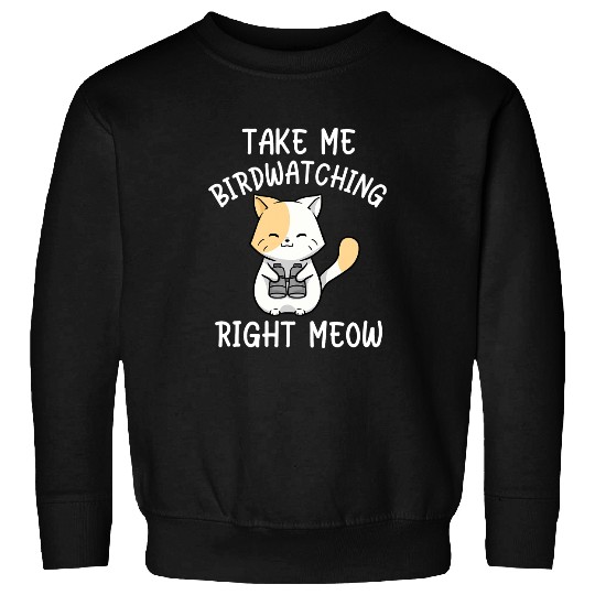 Cat Paws Bird Watcher Kids Anime Cat With Birding Binoculars Sweatshirts