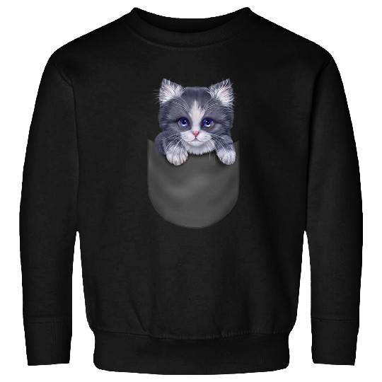 Cat Paws Grey Bicolor Cat in Pocket Sweatshirts