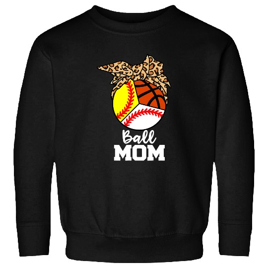 Baseball Gift Softball Ball Mom Funny Baseball Softball Basketball Leopard Mom Sweatshirts