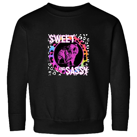 Cute Chow Dog 90s Nostalgia Rainbow Leopard Print Tropical Sweatshirts