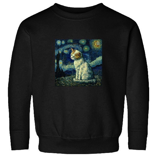 Cat Paws Cool Starry Night Cat Moon Retro Van Gogh Cat Cat Mom Art1 Sweatshirts