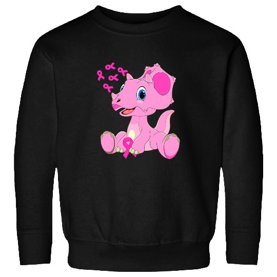 Dinosaur Dino Breast Cancer Triceratops Dinosaur Ribbon Boy Sweatshirts