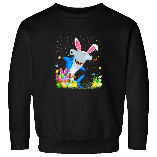 Ocean Shark Fish Easter Egg Hunting Hammerhead Shark Easter Sunday Sweatshirts