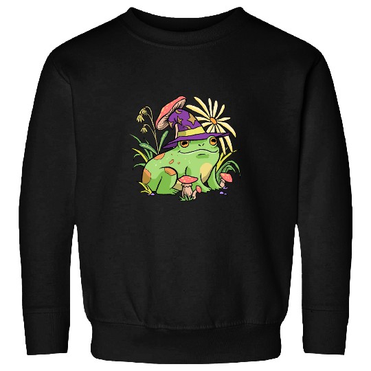 Frog Gift Cottagecore Aesthetic Mushroom Wizard Hat Frog Toad Sweatshirts
