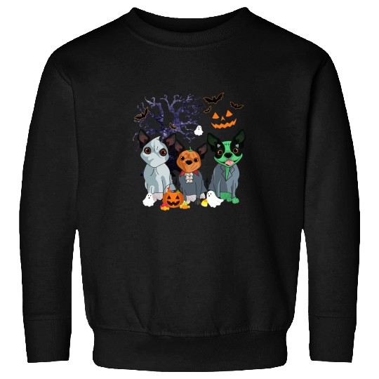 Dog Boston Terrier Halloween Boston Terrier Dog Witch Scary Halloween Costume Sweatshirts