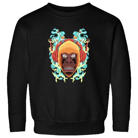Monkey Lover The Monkey Listens To Music Angry Ape Gorilla King Zoo Sweatshirts