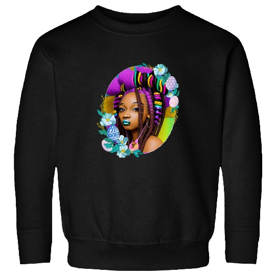 Black Girl Easter Magic Brown Skin Girls Spring Easter Eggs 1 Sweatshirts