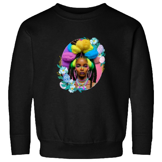 Black Girl Easter Magic Brown Skin Girls Spring Easter Eggs Sweatshirts