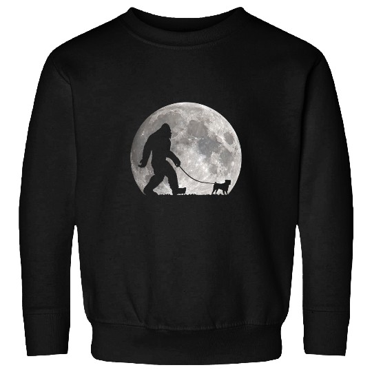 bigfoots Walking Pug Dog Moon Sasquatch Sweatshirts