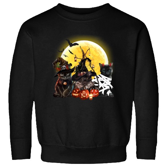 black cats Paws Halloween 3 three Cat Moon Sweatshirts