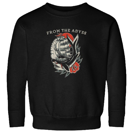 Ocean Shark From the Abyss Traditional Old School Ship Shark Tattoo Sweatshirts