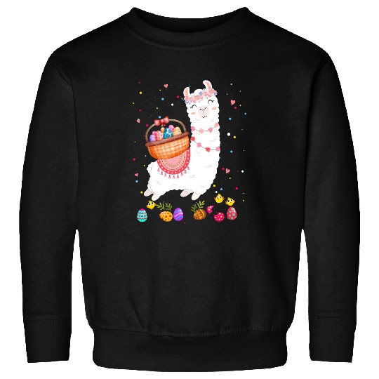 Lama Llama happy easter bunny llama bringing easter egg basket s 10 Sweatshirts