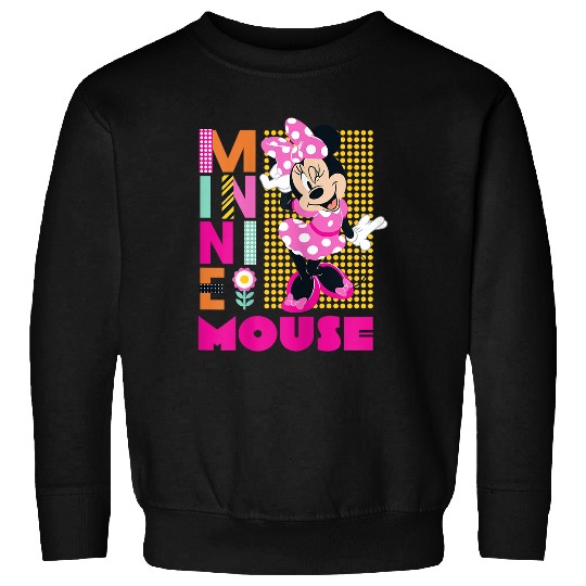 Disneyss Minnie Mouse Smiling Polka Dot Retro Logo Stack Sweatshirts