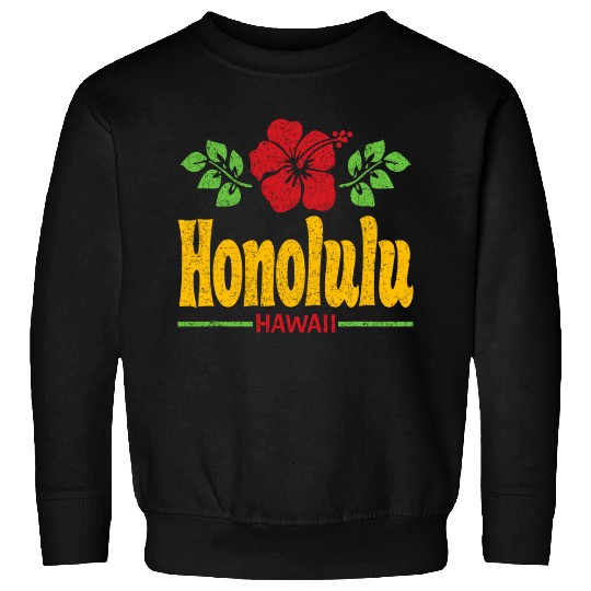 Honolulu Hawaii Flowers Distressed Color Print Sweatshirt