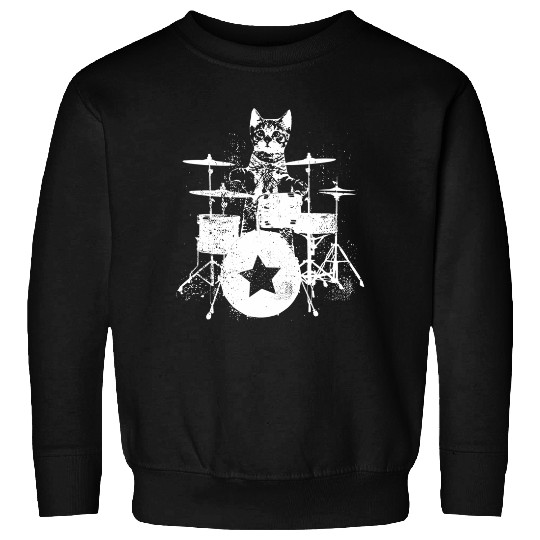 Drummer Punk Rockstar Kitten Kitty Cat Drummer Playing Drums Sweatshirts