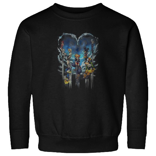 Disneyss Kingdom Hearts Main Characters Heart Shape Distressed Sweatshirts