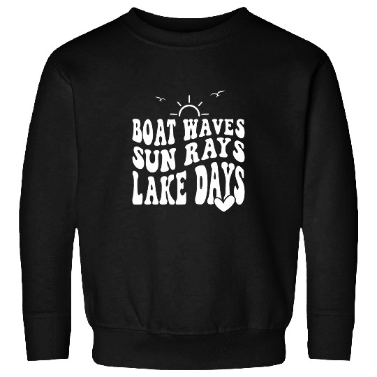 Boat Waves Sun Rays Lake Days Retro Groovy Lake Life Sweatshirts