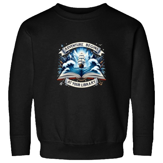 Adventure Begins At Your Library Book Lover Camping Hiking Sweatshirts