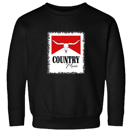 Bull Skull Western Life Cowboy Rodeo Country Music Bleached Sweatshirts