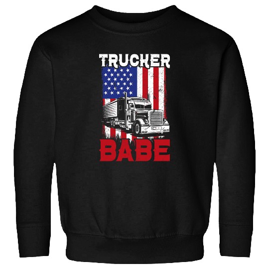 Womens Trucker Babe Funny Trucking Big Semi Truck Sweatshirts