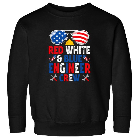 4th Of July Red White Blue Engineer Crew American Flag Sweatshirts