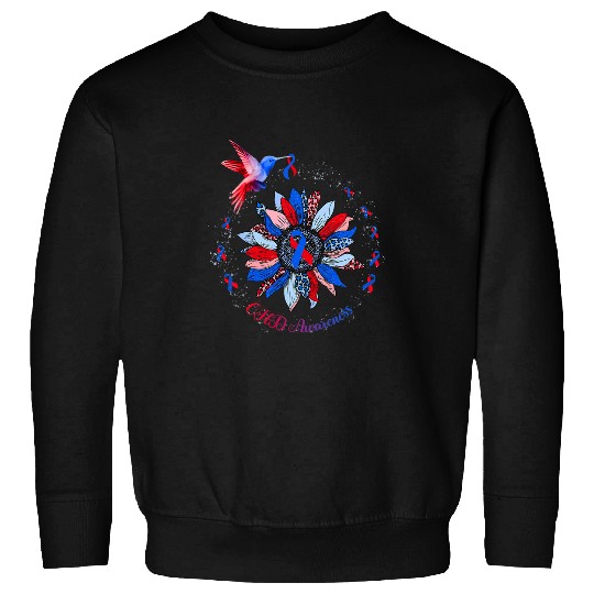 Blue Red Ribbon Leopard Sunflower CHD Awareness Sweatshirts
