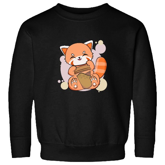 Funny Bear Kawaii Red Panda Drinking Coffee Cup Anime Cute Bears Sweatshirts