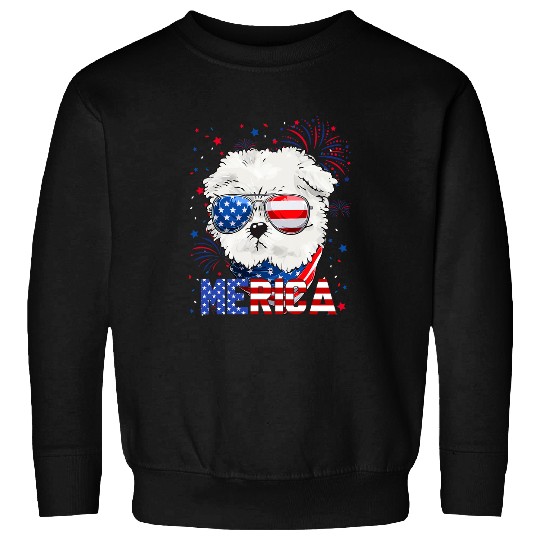 Dog Maltese Lover Merica Sunglasses 4th of July American Flag Sweatshirts