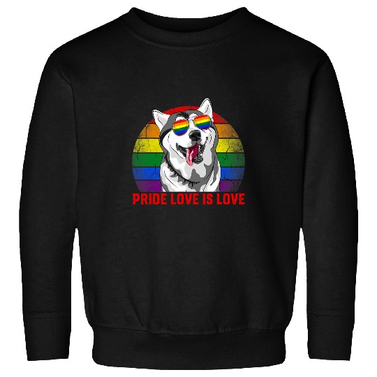 LGBT Pride Retro LGBT Pride Love Is Love Siberian Husky Dog Sweatshirts