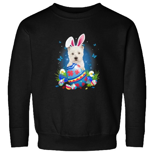 Bunny West Highland White Terrier With Egg Basket Easter Sweatshirts