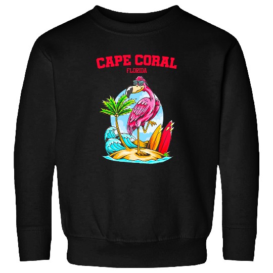 Surf Life Cape Coral Flamingo Ocean Wave Surfboard Sweatshirts