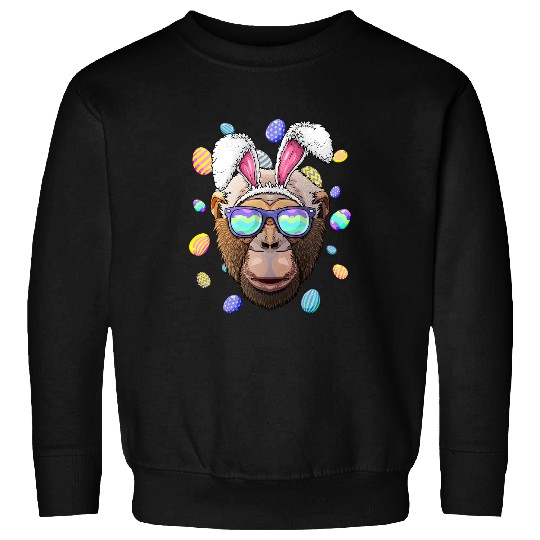 Chimpanzee Easter Bunny Ears Funny Easter Eggs Hunting Sweatshirts