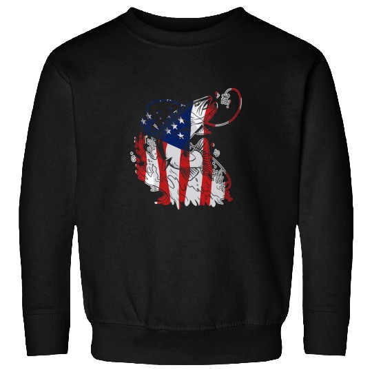 Fishing American Flag Bass Fish 4th of July Patriotic Fisherman Fisher Sweatshirts
