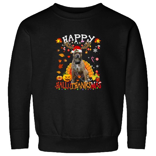 Bully Happy Hallothanksmas Halloween Thanksgiving xmass 366 Pitbull Dog Sweatshirts