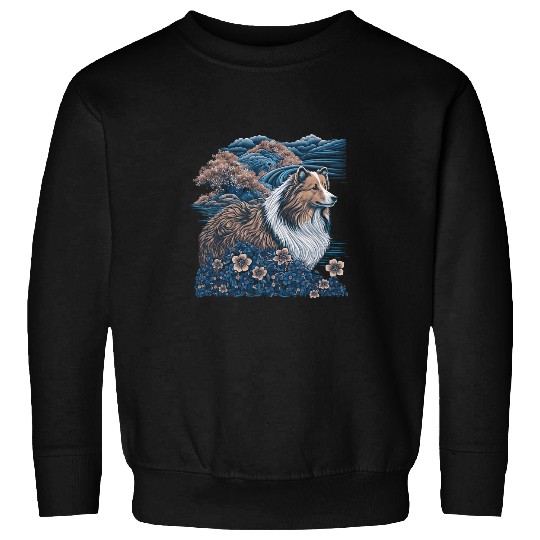 Dog Shetland Surrealism Japanese Painting Sheltie dog Sweatshirts